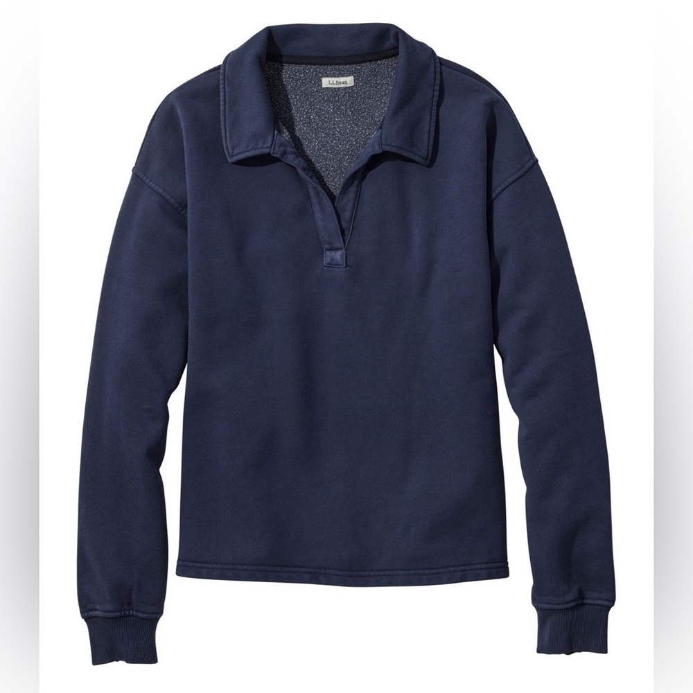New LL Bean Sunwashed Sweats Splitneck Polo Navy XS